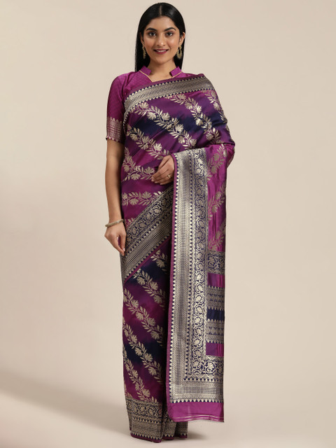 

Mitera Purple & Gold-Toned Woven Design Mysore Silk Saree