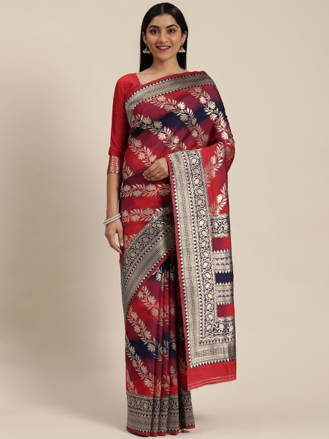 

Mitera Red & Navy Blue Woven Design Mysore Silk Saree