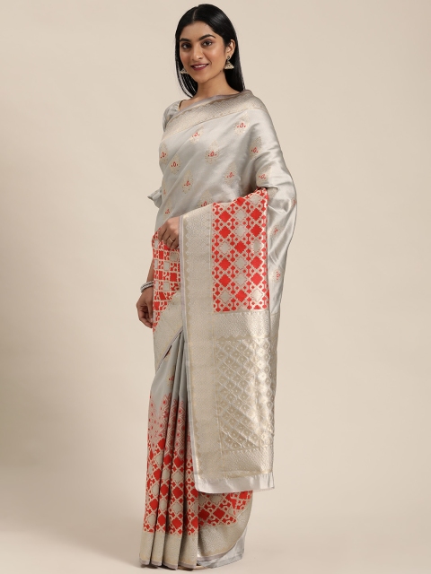 

Mitera Grey & Red Woven Design Mysore Silk Saree