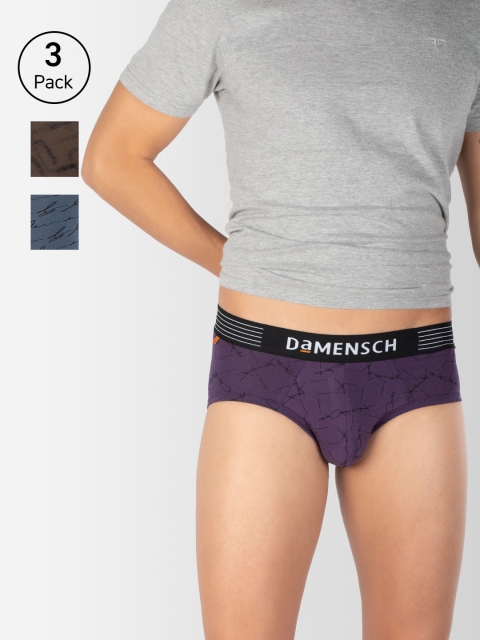 

DAMENSCH Men Pack of 3 Printed Deodorizing Basic Briefs DAM-CTP-B-PNP-BRB-WPB-PACK-3-MIX, Purple