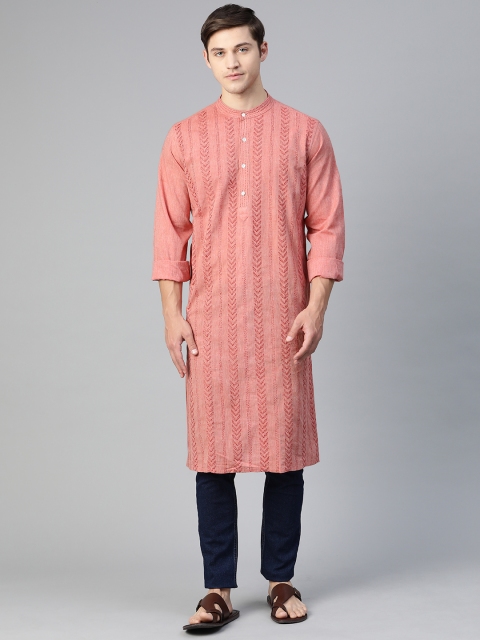 

Fabindia Men Red Pure Cotton Chikankari Hand Embroidered Straight Kurta