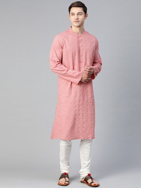 

Fabindia Men Red Pure Cotton Chikankari Hand Embroidered Straight Kurta