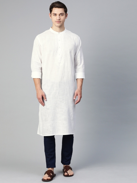 

Fabindia Men White Pure Cotton Solid Straight Kurta