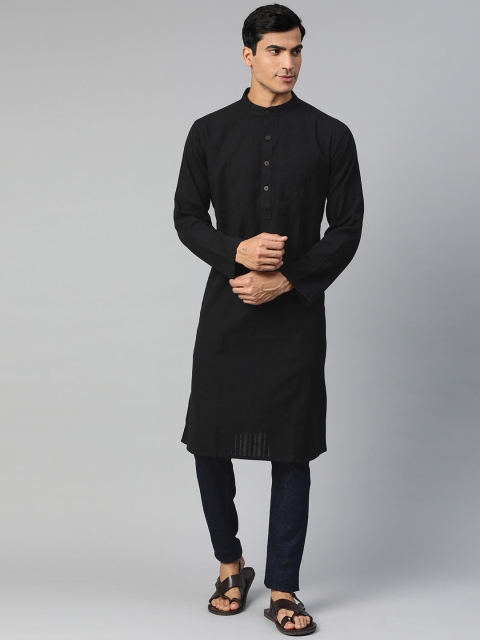 

Fabindia Men Black Pure Cotton Solid Straight Kurta