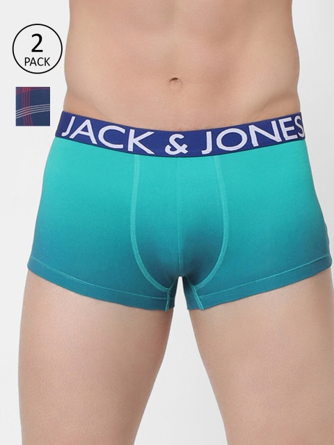 

Jack & Jones Men Pack of 2 Turquoise Blue & Navy Blue Trunks 2444966001