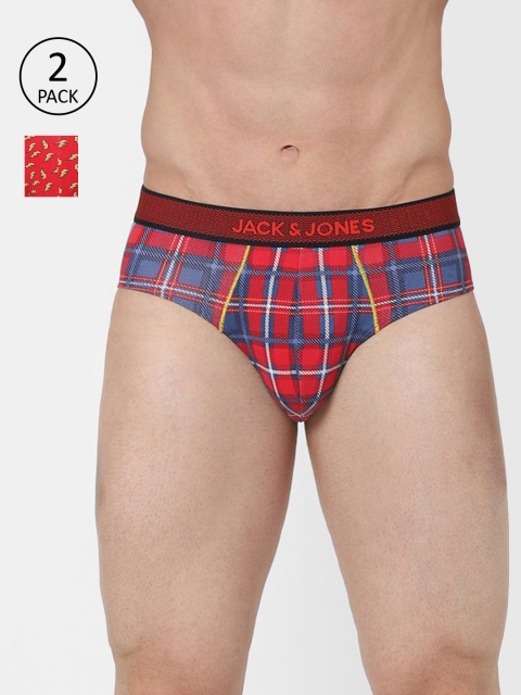 

Jack & Jones Pack of 2 Men Red & Blue Checked Assorted Basic Briefs 2301198001