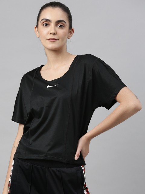 

Nike Women Black Solid AS W NK ICNCLSH SS CITY SLEEK Dri-Fit Running Regular Top