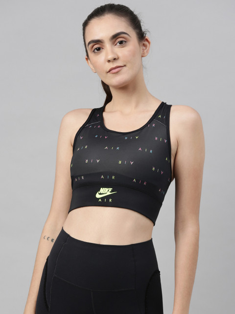

Nike Black & Multicoloured Printed Non-Wired Lightly Padded Workout Bra