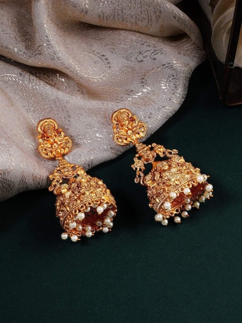 

Rubans Gold-Toned Dome Shaped Handcrafted Jhumkas