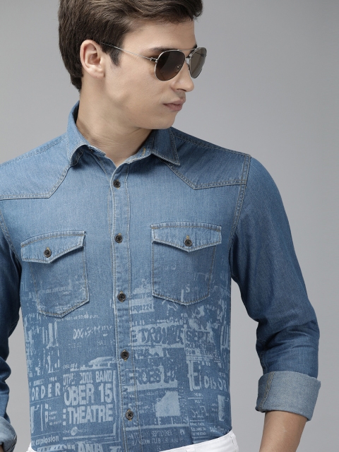 

TrueModa Men Blue Slim Fit Printed Casual Shirt