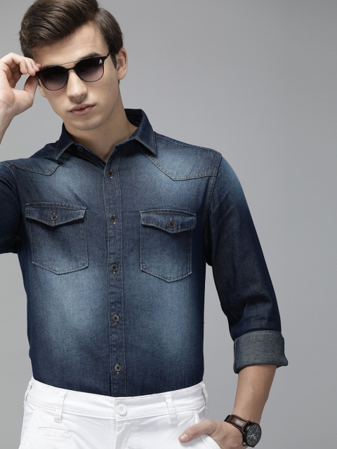

TrueModa Men Blue Slim Fit Faded Casual Shirt