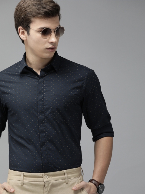 

TrueModa Men Navy Blue Slim Fit Printed Casual Shirt