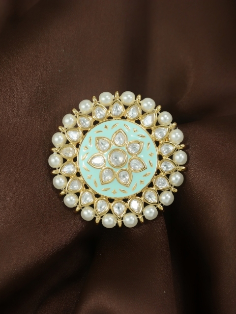 

I Jewels Green Gold-Plated Meenakari Adjustable Finger Ring