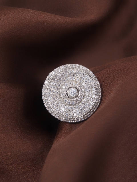 

I Jewels Silver Plated CZ Crystal Studded Handcrafted Adjustable Finger Ring