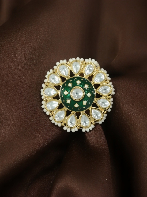 

I Jewels Green Gold Plated Meenakari Adjustable Finger Ring