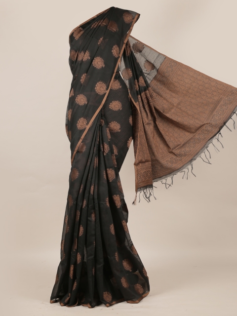 

Pothys Black & Brown Jute Silk Woven Design Saree with Jhalar Pallu