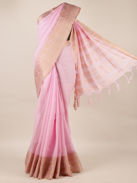 

Pothys Pink Solid Jute Silk Saree