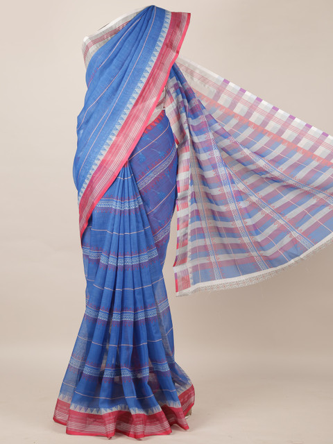 

Pothys Blue Printed Linen Blend Saree