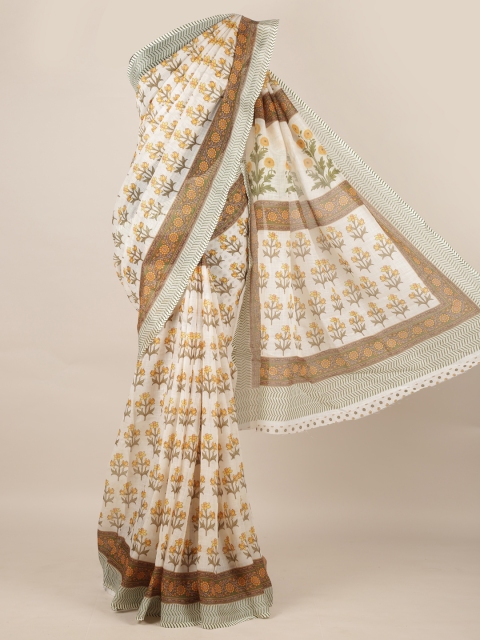 

Pothys Cream-Coloured Printed Linen Blend Saree