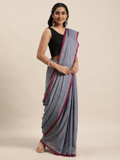 

KALASATI Grey Solid Pure Cotton Handloom Saree