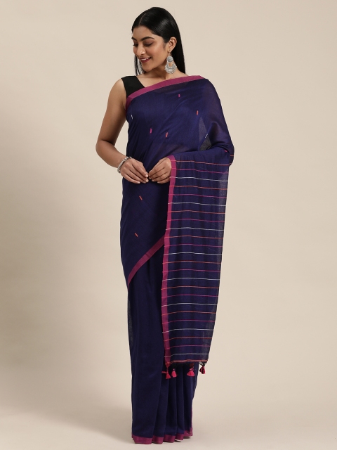 

KALASATI Navy Blue Woven Design Pure Cotton Handloom Saree