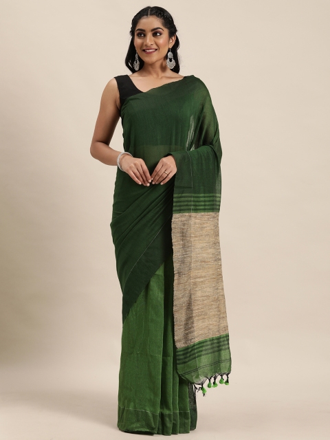 

KALASATI Green Solid Pure Cotton Handloom Saree