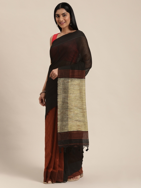 

KALASATI Black & Maroon Pure Cotton Solid Saree