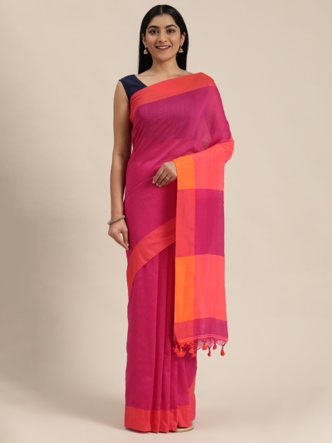 

KALASATI Pink Solid Pure Cotton Saree