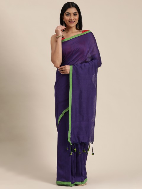 

KALASATI Purple & Green Pure Cotton Solid Saree