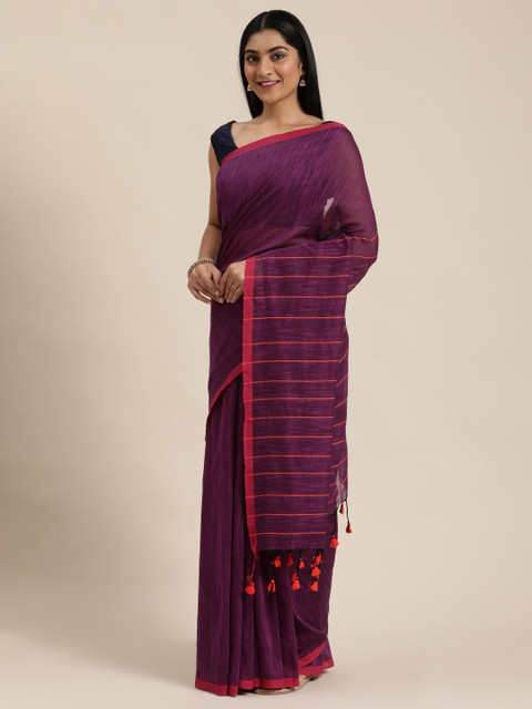 

KALASATI Purple & Pink Pure Cotton Solid Saree