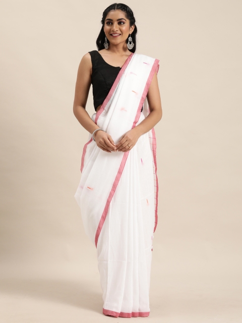 

KALASATI White Solid Pure Cotton Handloom Saree