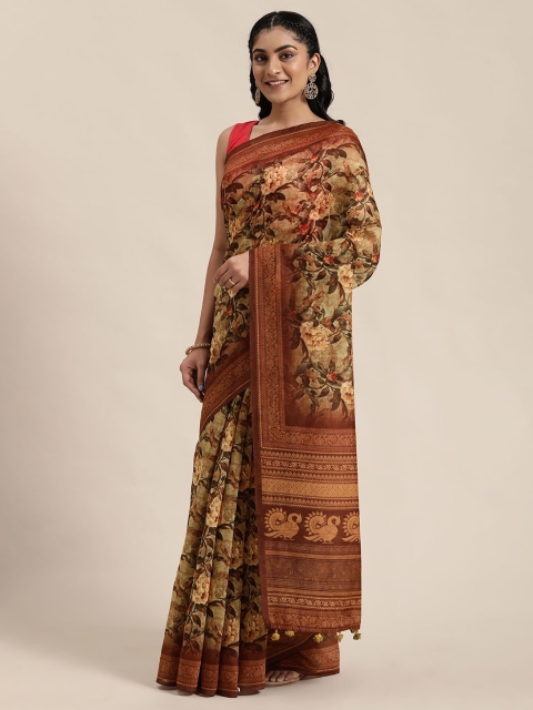 

Rajnandini Yellow & Maroon Kalamkari Printed Saree