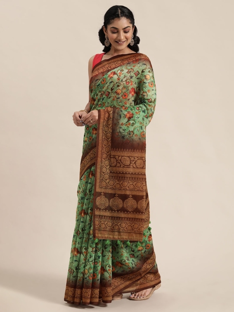 

Rajnandini Green & Brown Kalamkari Printed Saree