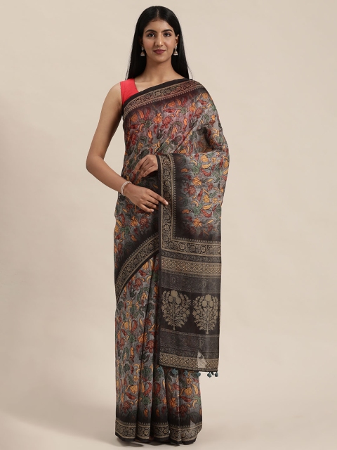 

Rajnandini Charcoal Grey & Beige Silk Cotton Printed Saree