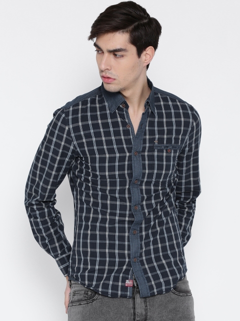 

ALCOTT Navy Checked Casual Shirt, Navy blue