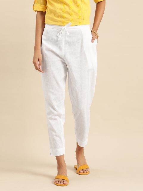 

Rajnandini Women White Relaxed Straight Leg Solid Regular Trousers