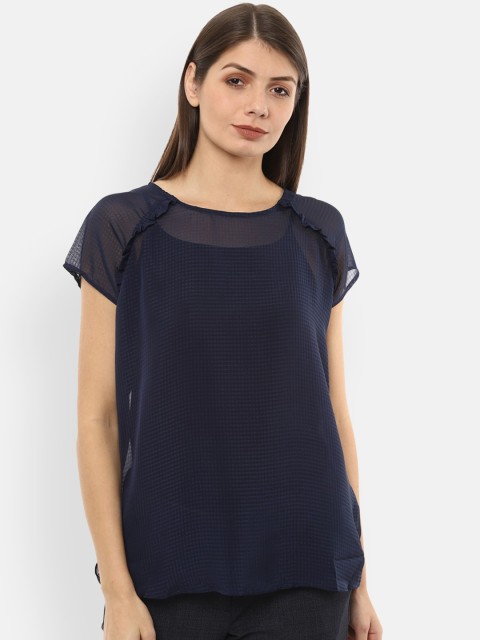 

Van Heusen Woman Women Navy Blue Checked Top