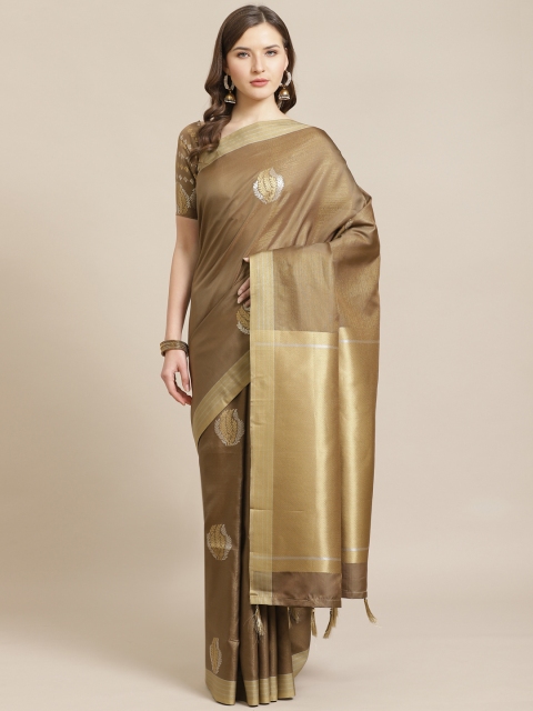 

Shangrila Creation Brown & Golden Pure Silk Woven Design Banarasi Saree