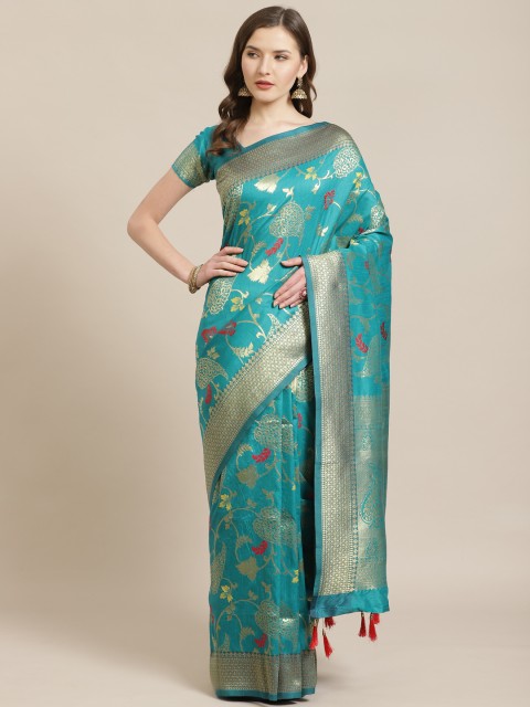 

Shangrila Creation Blue & Golden Woven Design Banarasi Saree