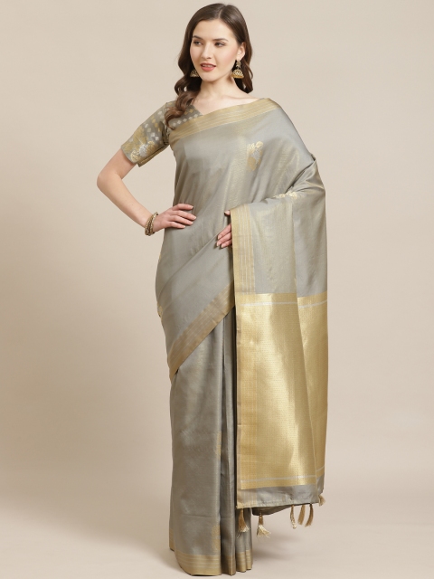 

Shangrila Creation Grey & Golden Pure Silk Woven Design Banarasi Saree
