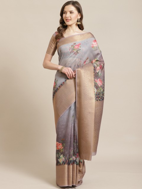 

Shangrila Creation Mauve Floral Print Banarasi Saree