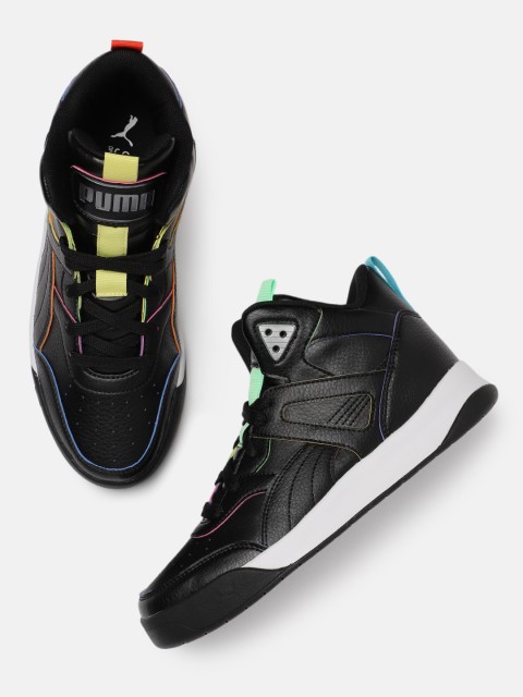 

Puma Unisex Black Textured Backcourt Mid Rainbow Sneakers