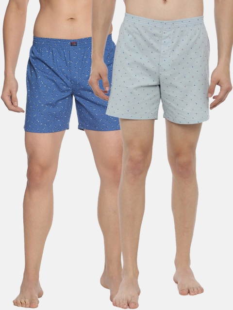 

IVOC Men Pack of 2 Printed Pure Cotton Boxers, Blue