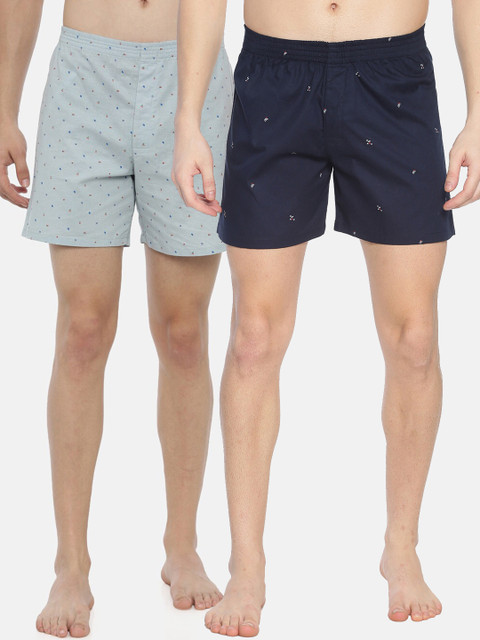 

IVOC Men Pack Of 2 Printed Cotton Boxers, Navy blue