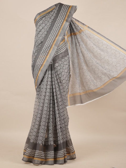 

Pothys Grey Printed Linen Blend Saree