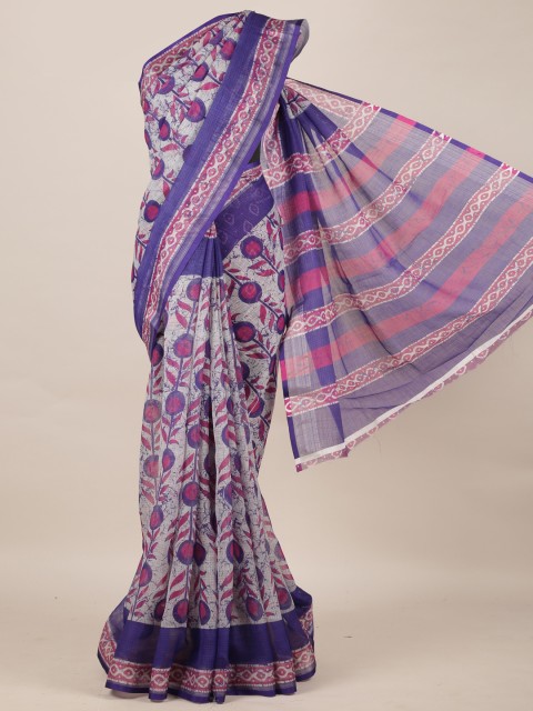 

Pothys Lavender & Off-White Linen Blend Printed Saree