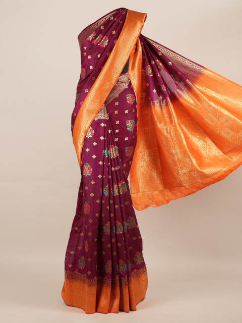 

Pothys Maroon & Orange Jute Silk Woven Design Saree