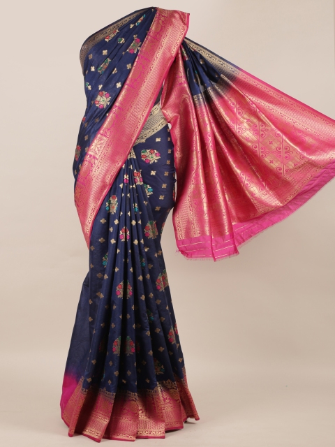 

Pothys Navy Blue & Pink Jute Silk Woven Design Saree