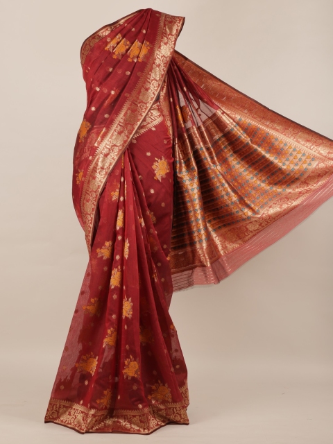 

Pothys Maroon Woven Design Jute Silk Saree