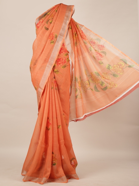 

Pothys Orange Printed Linen Blend Saree